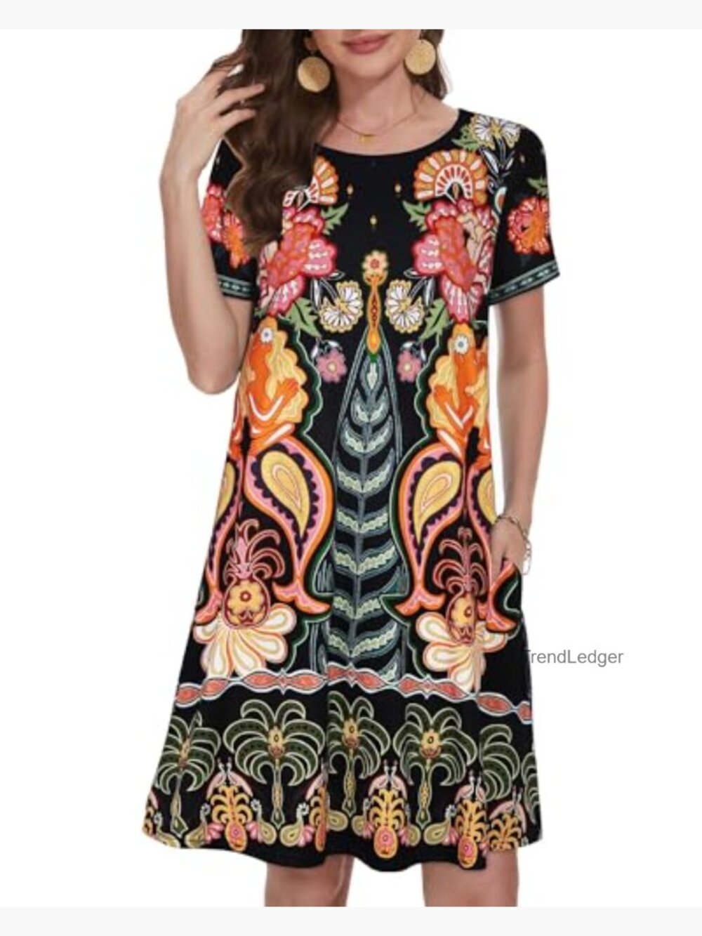 Casual Floral Sundress with Pockets Short Sleeve Beach Cover Up - Picture 4 of 7